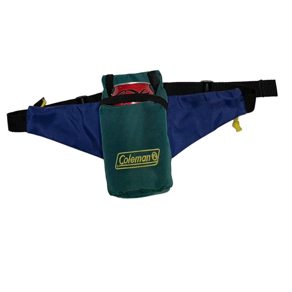 Vintage Coleman 80s  Black Fanny Pack Single Water Bottle Holder Blue Adjustable